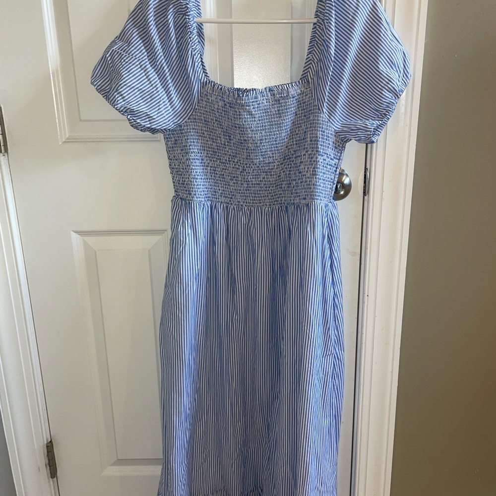 J. Crew Blue and White Textured Dress